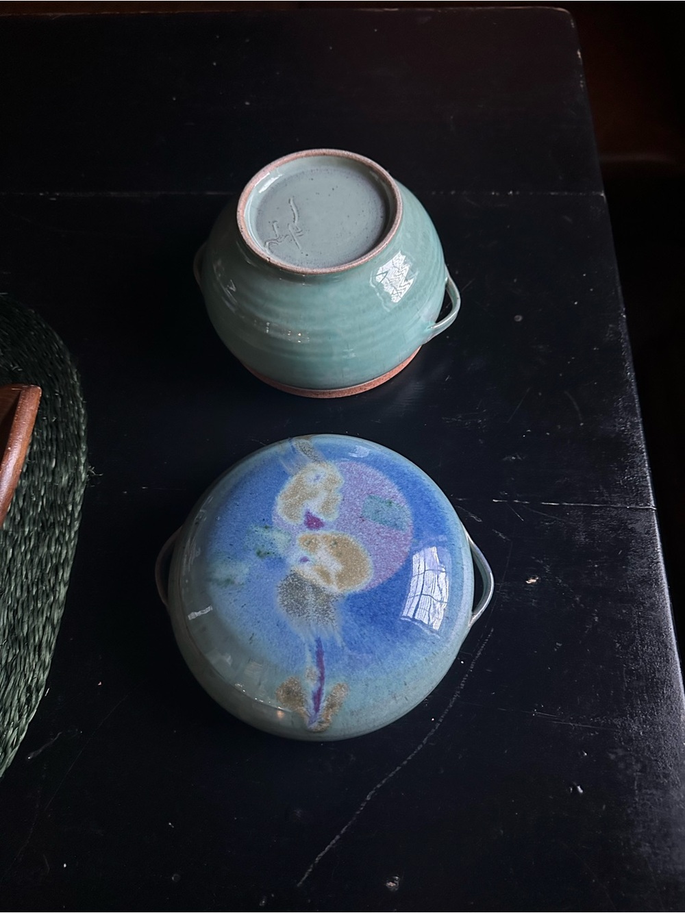 Hand Crafted Teal and Blue Glazed Ceramic Bowls - Picture 2 of 10
